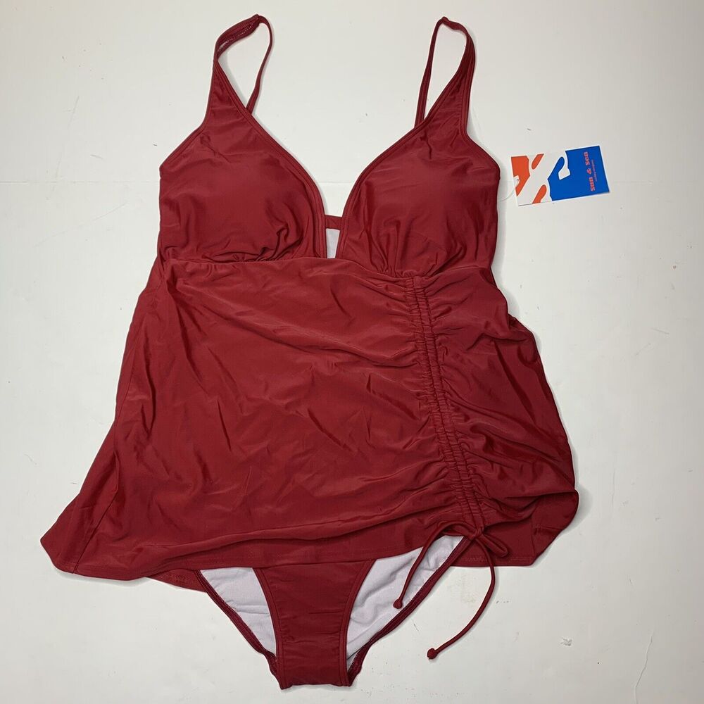 Sun And Sea Wine Red ONE PIECE Skirt Bathing Suit Women’s SIZE 24 MSRP $96 NEW